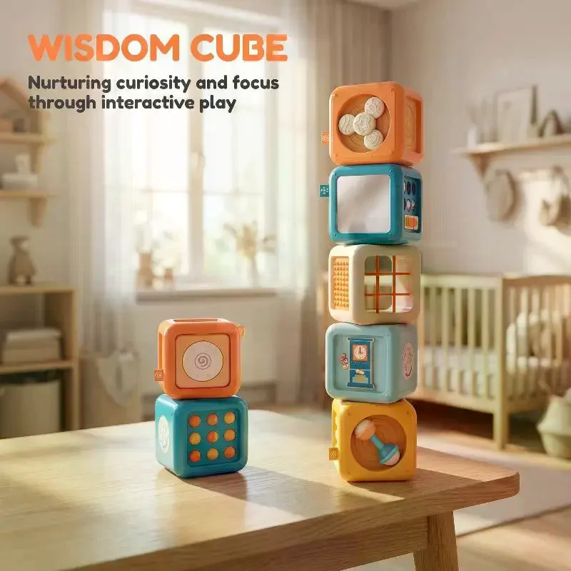 

Baby Activity Cube Montessori Sensory Toys Educational Wooden Busy Board Foldable Puzzle for Home Learning Fun