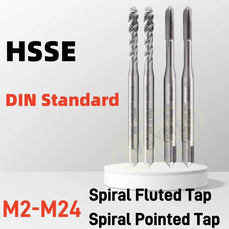 1PCS HSSE-M35 DIN371 376 Standard Spiral Fluted Tap Spiral Pointed Tap M2M2.5M3M4M5M6M8M10M12M16M20-M24 Machine Screw Thread Tap