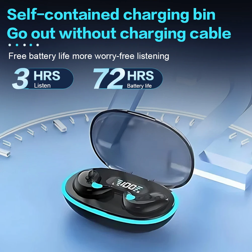 Bluetooth-Compatible 5.3 Stereo Headphones with Charging Case Invisible Sleep Earphones for Running Fitness Learning Accessories