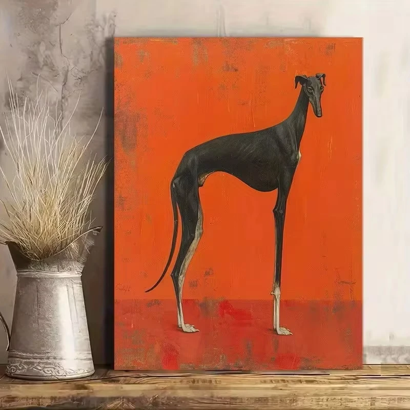 Abstraktes schwarzes Windhund-Leinwandposter, Bild, Wandkunstdruck, modernes Zuhause, Schlafzimmer, Wohnzimmer, Café, Heimdekoration
