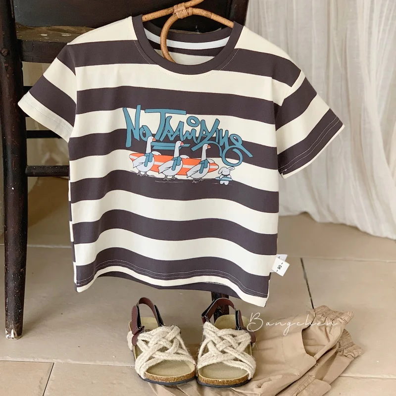 

ChildrenTT-shirt2024Summer New Children's Clothing Duck Striped ShortTBoy's Short-Sleeved Shirt G0152-WS