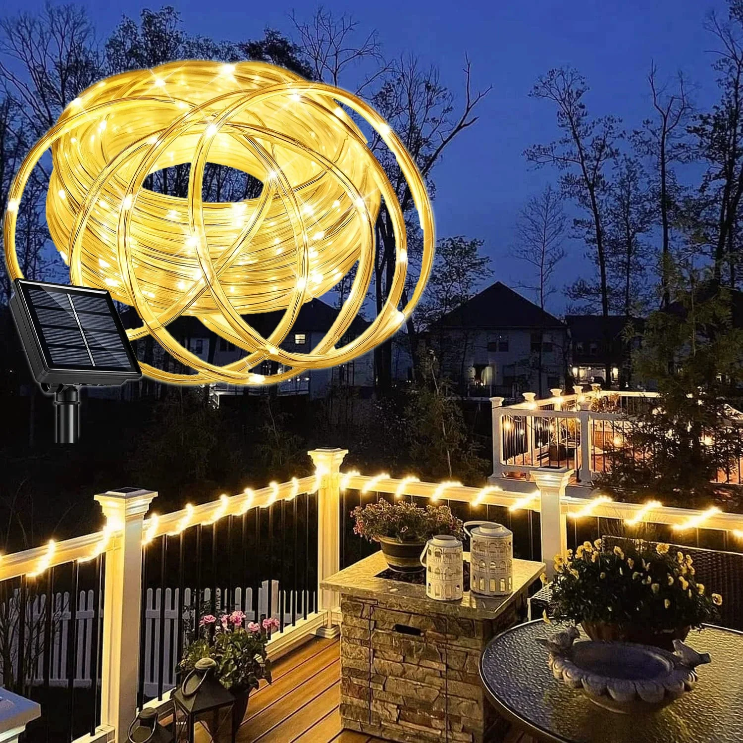 Luzes de Cordão Solares, Luzes LED Solares para Caminhos, Iluminação Externa para Jardim, Luzes de Cordão Solares à Prova d'Água, 8 Modos de Luz