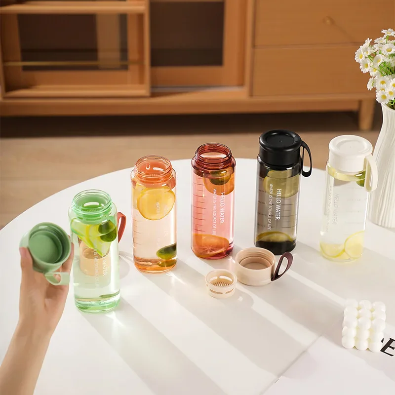 

600/800ML BPA Free Fashion Round Plastic Water Bottle Portable Tea Strainer Large Capacity Sport Transparent Water Cups