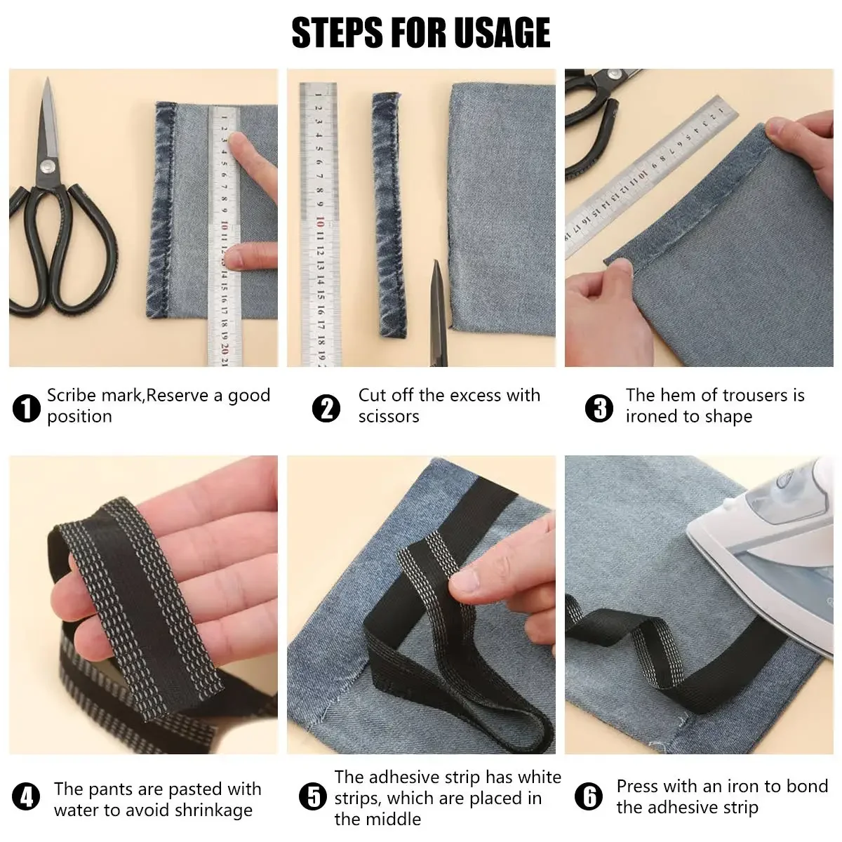 Self-Adhesive Pant Paste Tape Trousers Pants Edge Jeans Clothes Length Shorten Repair Iron-On Hem Tapes DIY Sewing Accessories