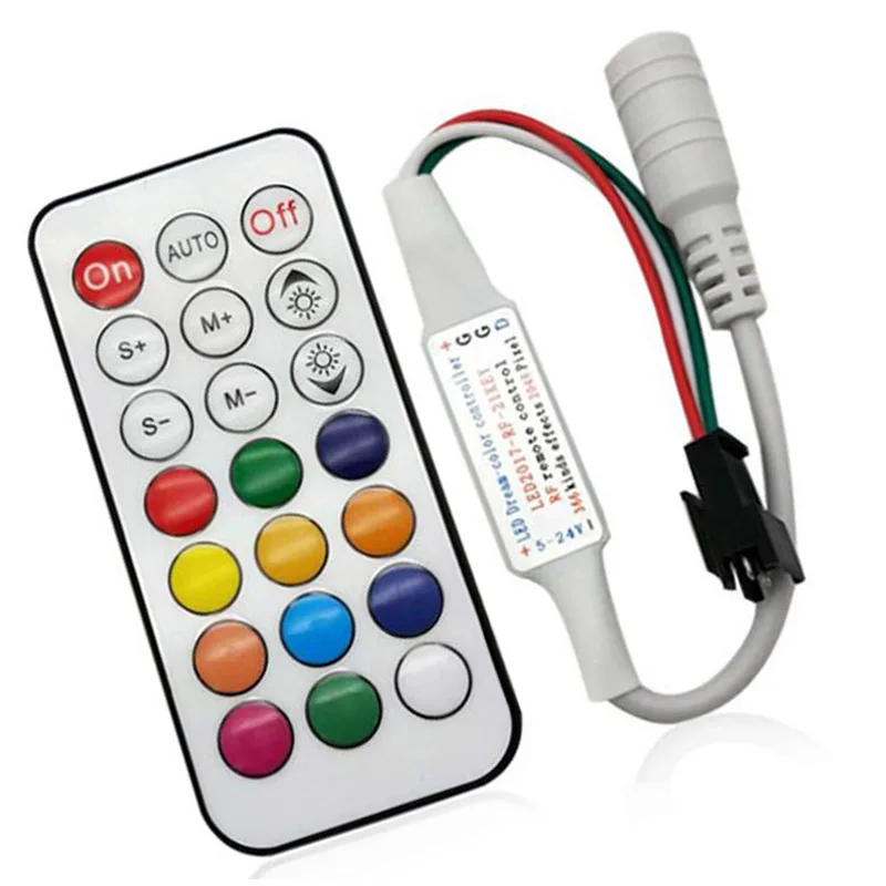 DC 5V 12V 24V RF 21Key Remote Wireless DC Plug LED Strip Lights Lamp Ontroller Dream Effect 4pin SM JST RGB WS2812B WS2811 IC v