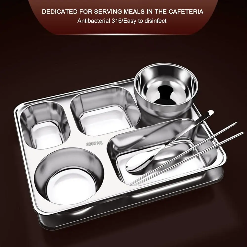 deepen Dinner Tray New Stainless Steel Canteen Tableware Divided Plates High-quality School Divided Fast Food Plate