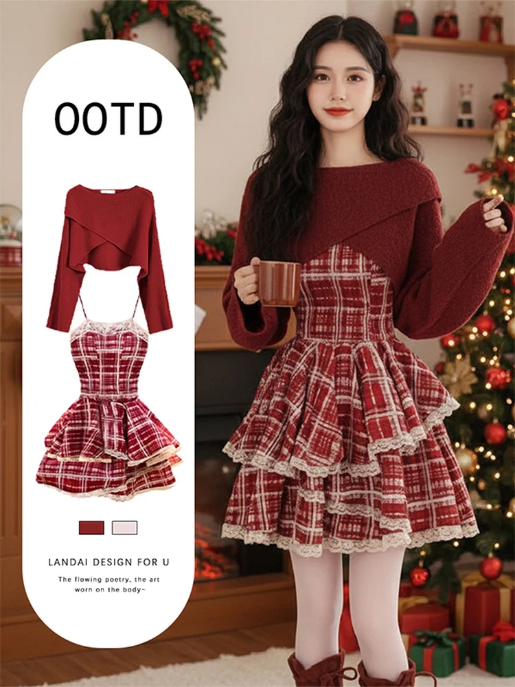 

Зимний теплый вязаный свитер в клетку и комплект Dr для женщин ort Sle Long Sve Date Night, новогодний праздничный наряд