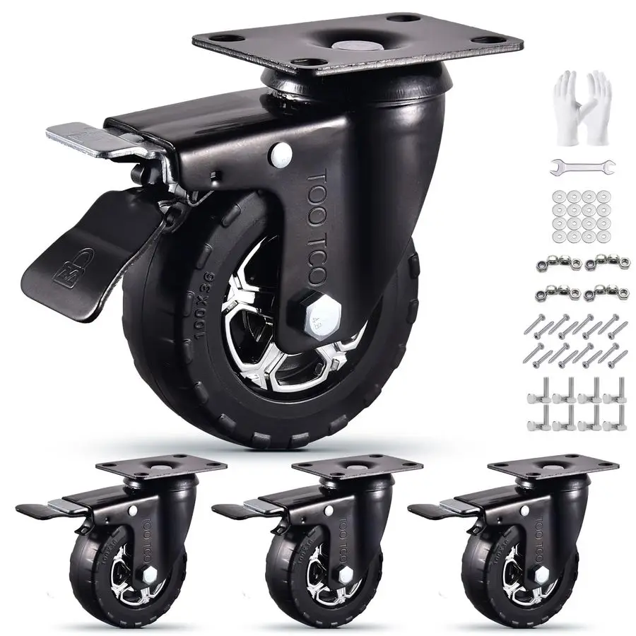 

Набор из 4-х усиленных колес-роликов с тормозами, грузоподъемность 2200 фунтов, бесшумные поворотные колеса с тормозом, эластичные резиновые колеса с фиксацией.