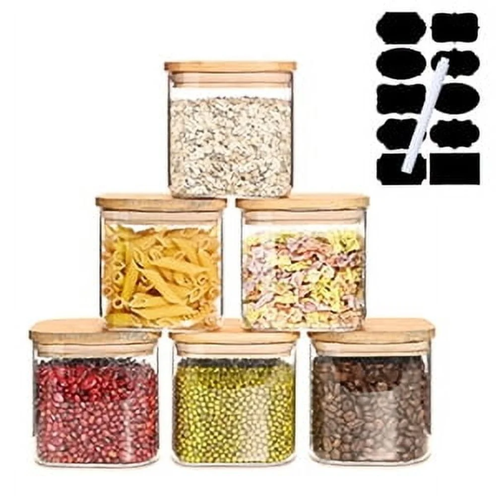 

Airtight Glass Storage Containers 6 Pack 27oz Food Jars with Bamboo Lid Clear Kitchen Canisters Snacks Cereal Coffee Nuts