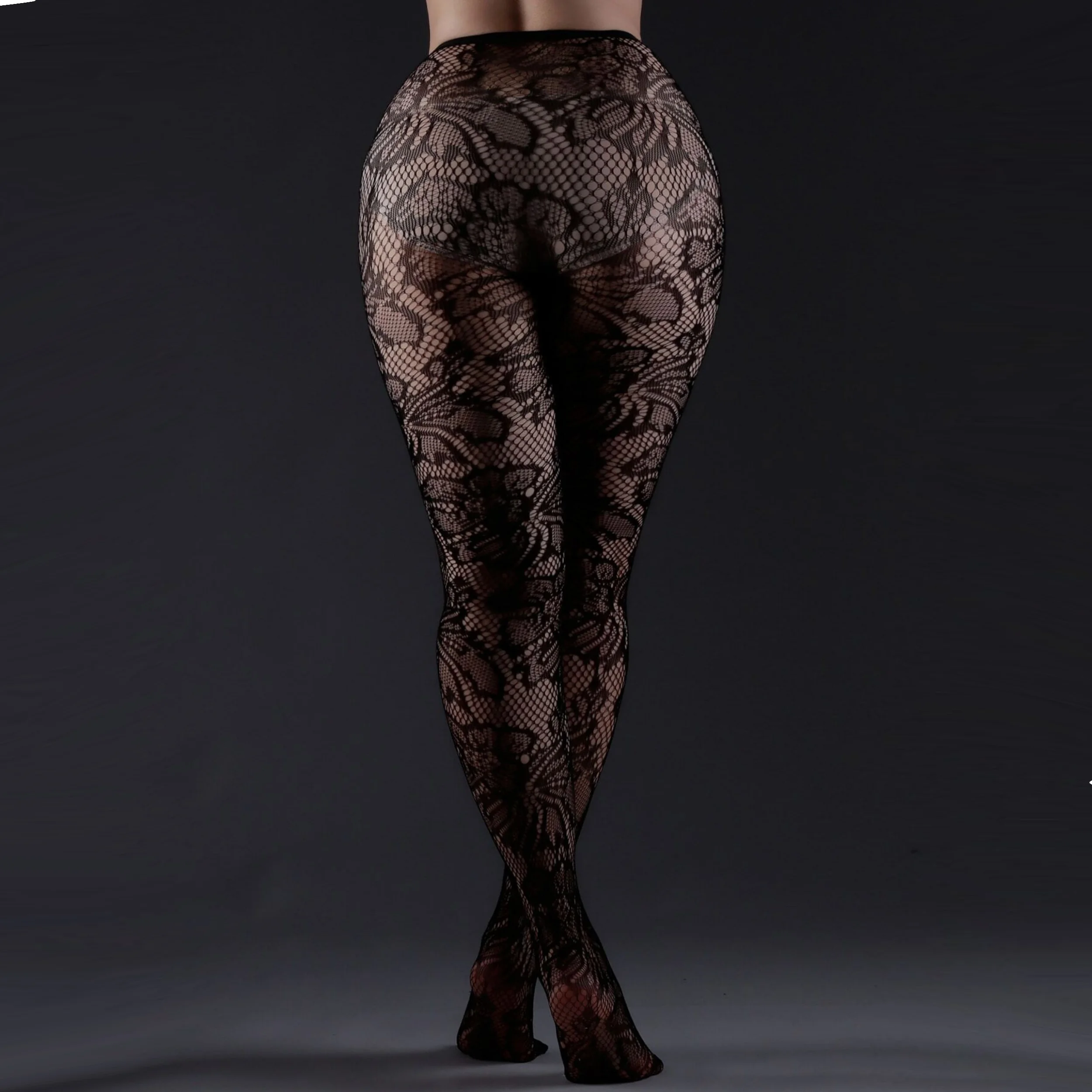 ถุงน่องตาข่ายใบใหญ่เซ็กซี่สีดำของผู้หญิง1ชิ้นถุงน่องตาข่ายบางบางเฉียบสไตล์เครื่องเทศผ้าไหมสีดำ