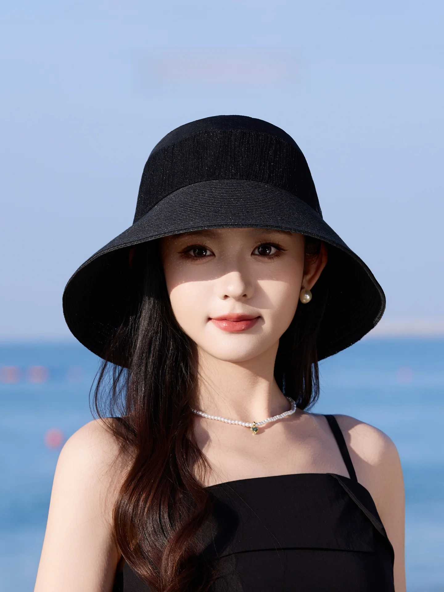 hanayo2026-pure-color-simple-versatile-wide-brim-sunshade-hat-ladies-sun-protection-cap-casual-fashionable-polyester-fiber