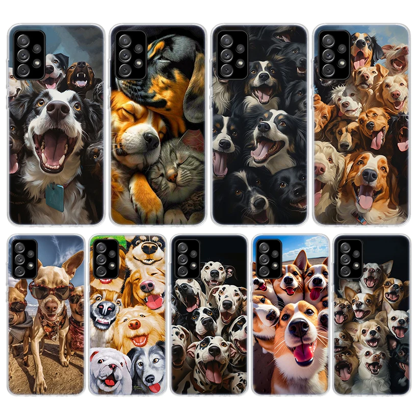 Funny Selfie Dogs Group Silicon Phone Case For Samsung Galaxy A52 A51 A50S A42 A32 A22 A12 A02S A30S A20S A10S A41 A31 A21S A40