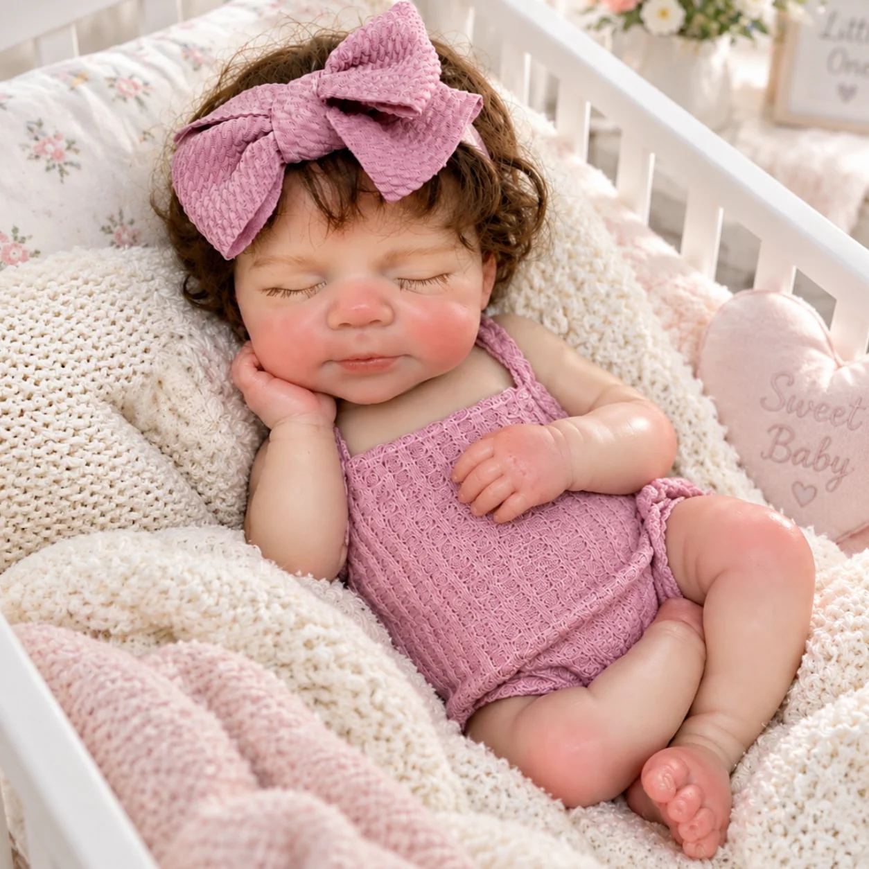 1PC/2 Clothes 32CM Rooted Hair Full Silicone Reborn Doll Sleeping Newbirth Doll Pink Outfit Soft Lifelike Collectible Art Gift