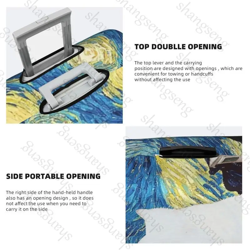 النفط اللوحة فان جوخ القط حقيبة سفر واقية غطاء حقيبة حماية مرنة قابل للغسل غطاء الأمتعة 18-32 بوصة #4