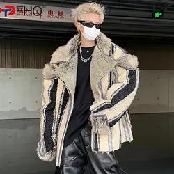 PFHQ Men's Short Coat Male Fake Fur Jackets Stripe Printing Lapel Plush Thickened Reversible Wear New Fashion Winter 2024 9C4108