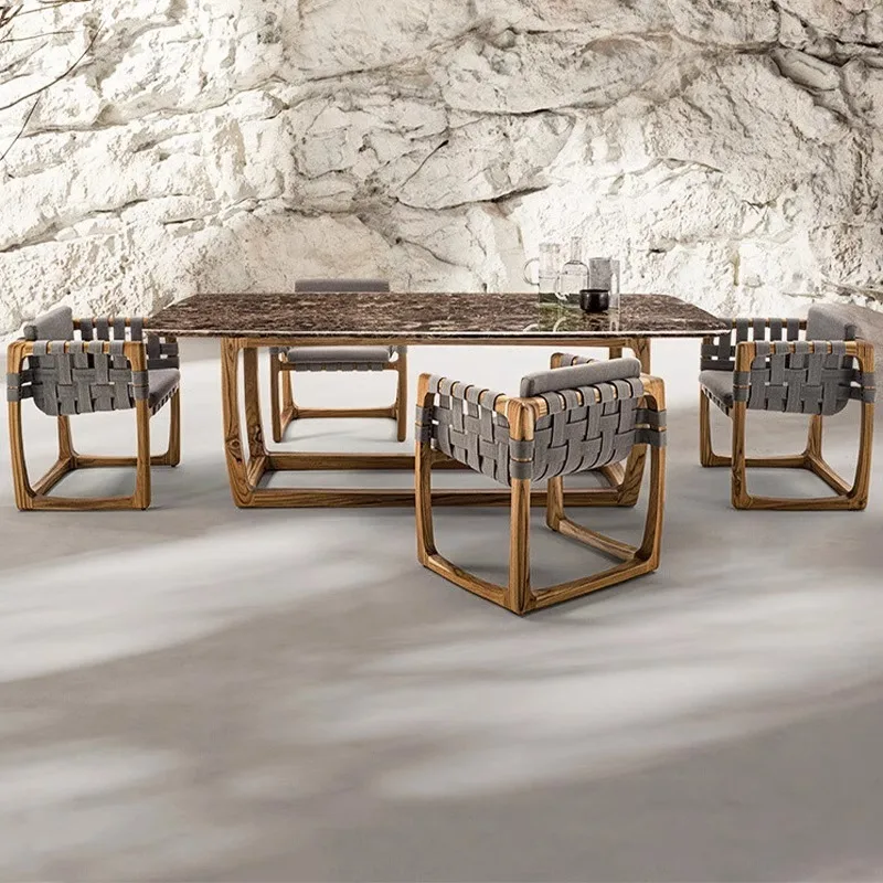 

Outdoor tables and chairs, villa open-air balcony solid wood dining table combination, furniture rattan sofa