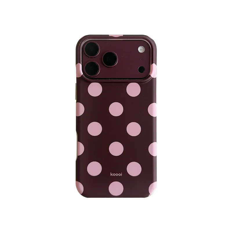 Populaire retro telefoonhoes met grote stippen in bordeauxrood voor iPhone 18 Pro Max, 17, 16, 15. Schokbestendige, beschermende IMD TPU achterkant.