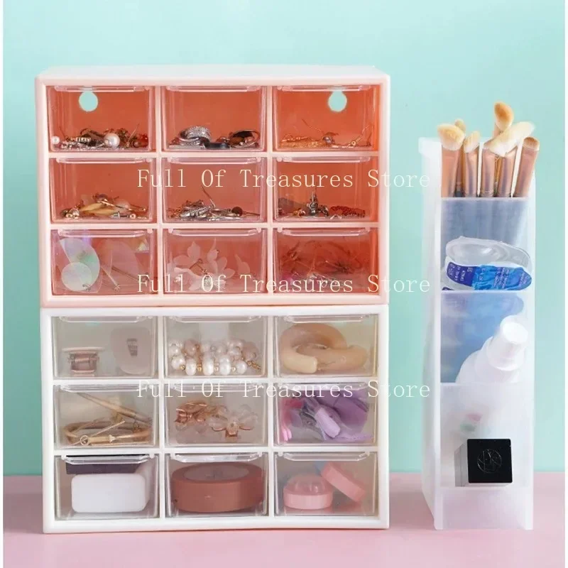 Desktop 9 Grid Storage Boxes Organizer Transparent Small Drawer Partitioned Student Desk Wall-mounted Sundries Storage Box Cute