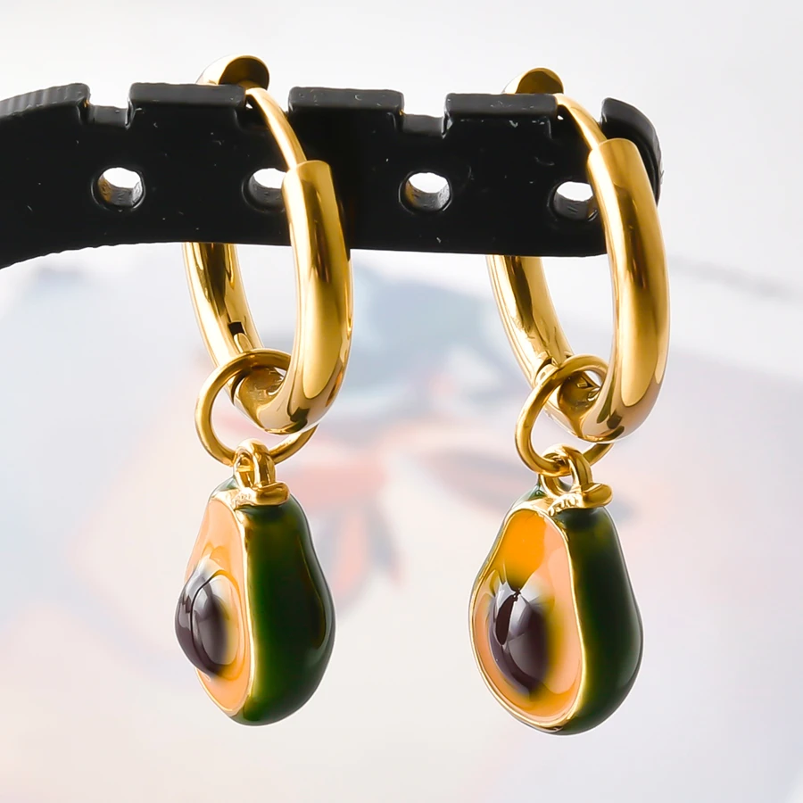 Emaille-Obst-Tier-Anhänger-Ohrringe, echt vergoldet, 316 Edelstahl, Granatapfel-Chili-Ohrringe für Damen und Herren, Schmuck – Detail 28