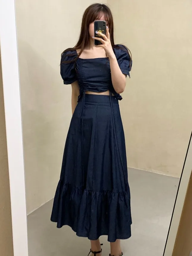 طقم توب وتنورة قصيرة مكون من قطعتين بتصميم سينسيشن مجموعة شبابية بحجم صغير مجموعة أزياء الربيع النسائية #1