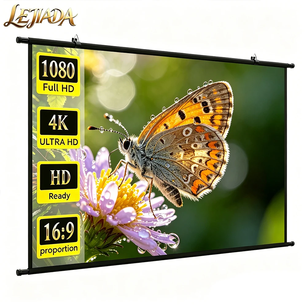 LEJIADA 120 Zoll neue, an der Wand montierbare, helligkeitsverstärkte Anti-Licht-Projektionsleinwand 16:9, weißes Gitter 160 °   Weitwinkel-4K-HD-Bildschirm