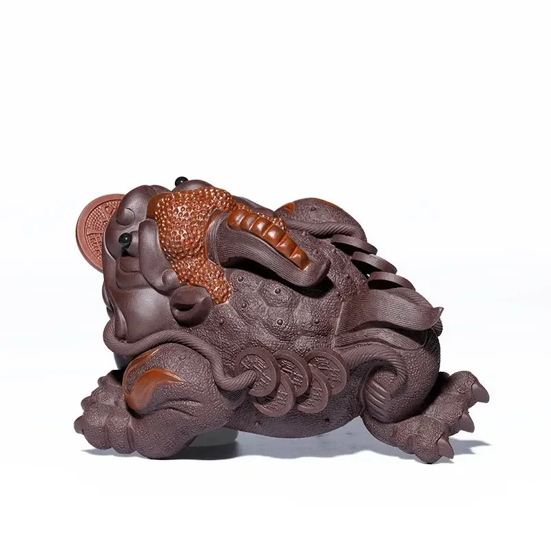 Ceramic Three Feet Toad statue Chinese mascot Raw ore purple sand art sculpture Home living room, room, office Fortune statue