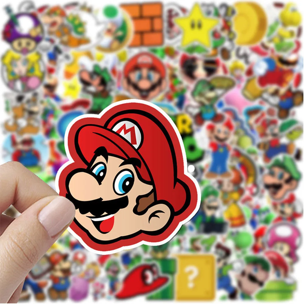 Autocollants du jeu Super Mario pour enfant, étiquettes pour scrapbooking, ordinateur portable, réfrigérateur, téléphone, skateboard, 10/50/100 pièces