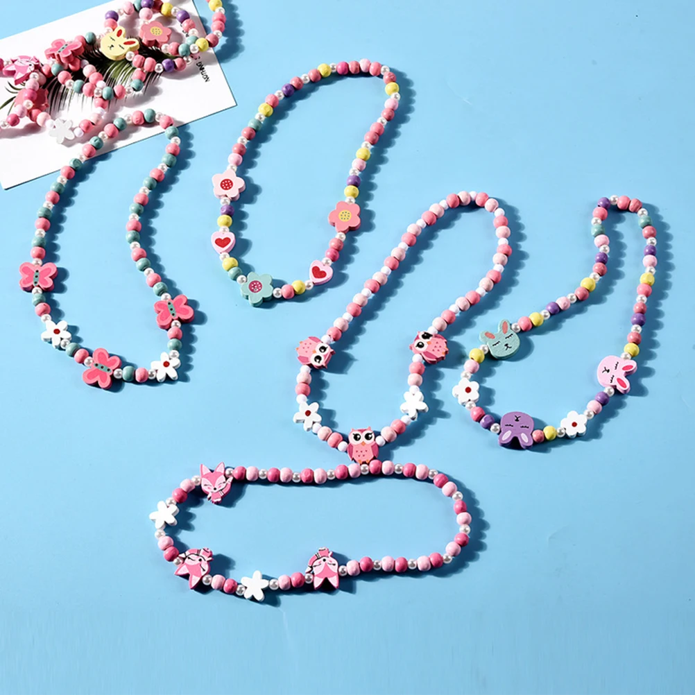 

Cartoon Children's Wooden Bracelet Necklace Beaded Bracelets Bamboo Animal Shape and