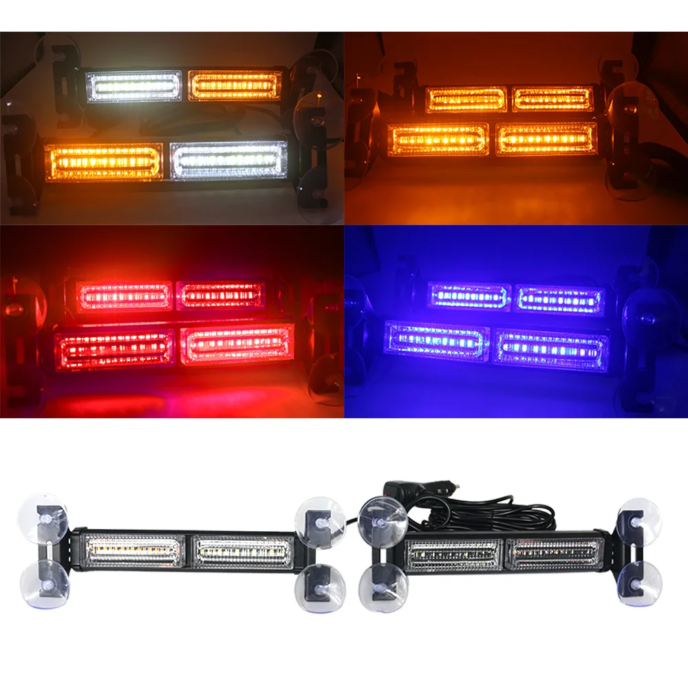 2in1 12V 24V LEDストロボライト 緊急フラッシュ警告灯 フロントガラスバー 赤青黄白緑 車用ライトアセンブリ