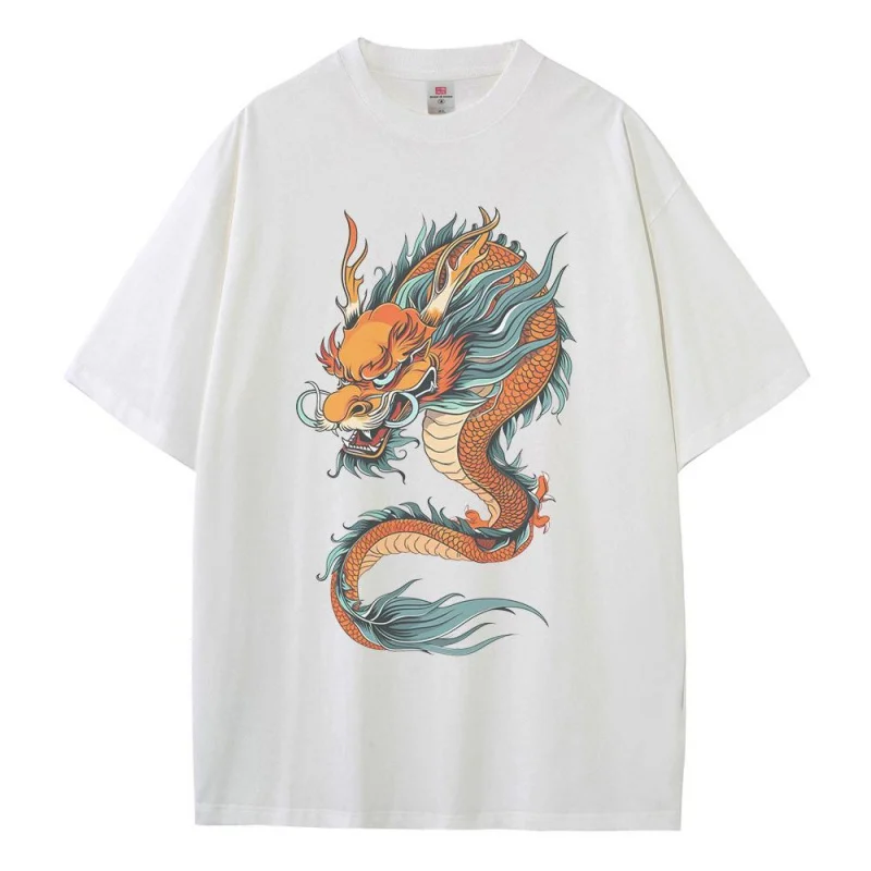 Graphic T Shirts Dragon Graphic Cotton Drop Shoulder Mens Clothing Breathable Comfort Tops Oversized T Shirt