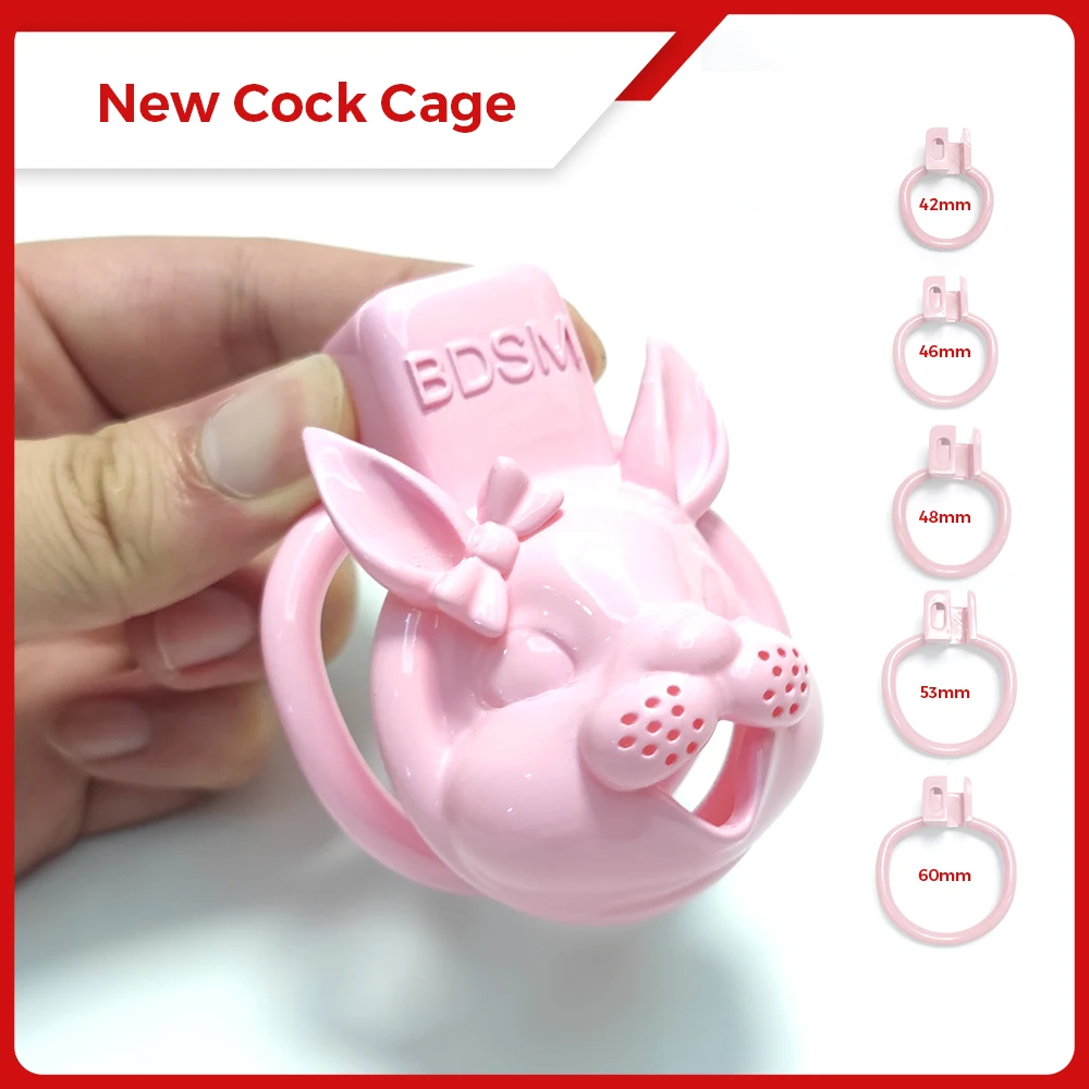 Cute Rabbit Chastity Cage with Stealth Lock Ring BDSM Pink Cock Cage Penis Rings Sex Tool For Men Sissy Adult Sex Toys