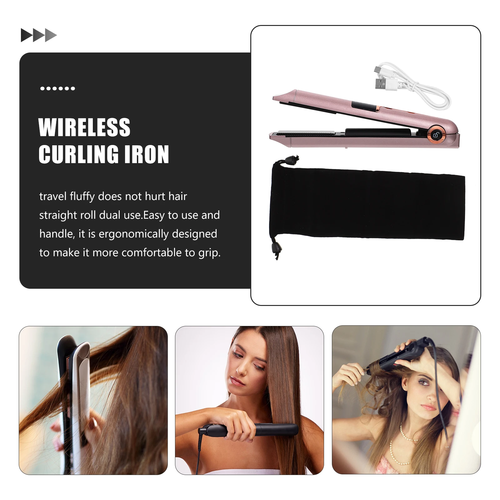 

2-in-1 Hair Straightener Curler Plastic Lightweight USB Charging Adjustable Temperature Professional Hair Styling Wand for Men