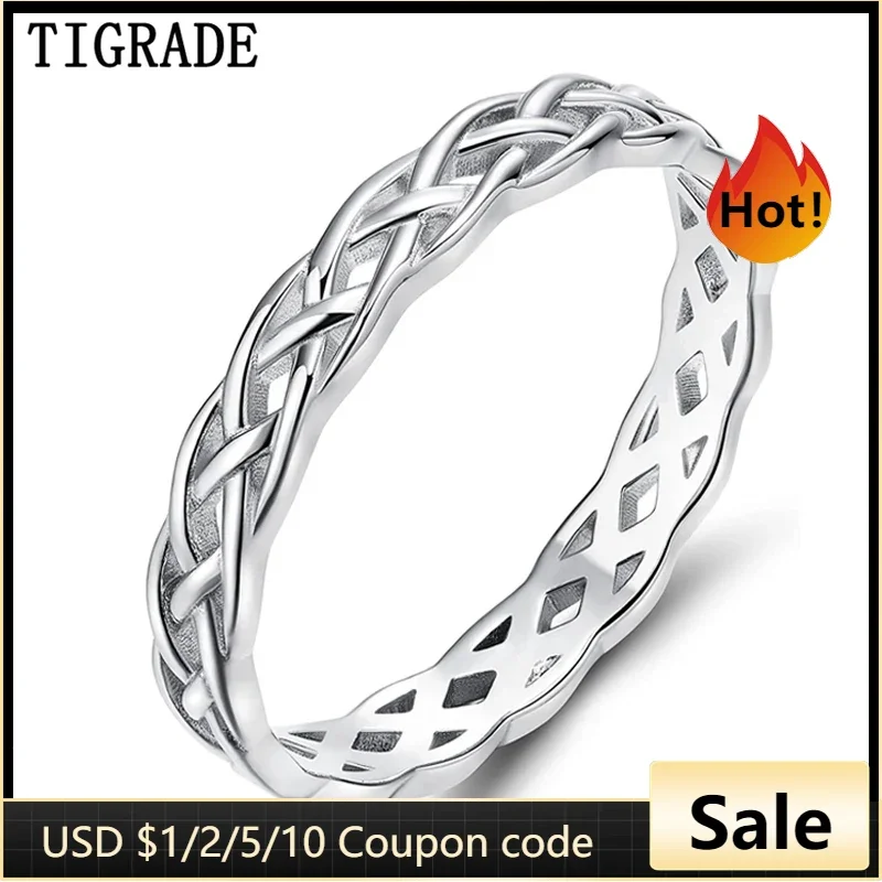 TIGRADE 925 Sterling Silver Ring Women Celtic Knot Eternity Wedding Band High Polish Classic Stackable Simple Rings Sale