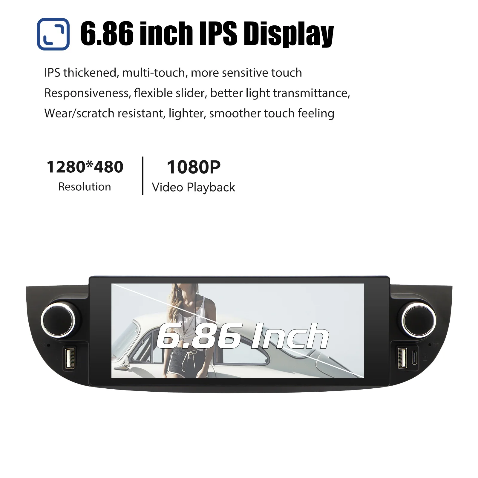 6.86 "أندرويد 14 سيارة ستيريو بلوتوث راديو لمس لشركة فيات 500 2007-2015 4 + 64G اللاسلكية CarPlay GPS Navi المزدوج USB WiFi RDS #2