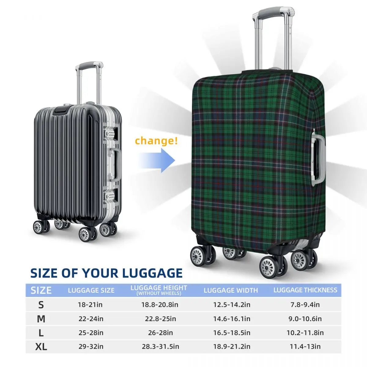 Scottish National Tartan Viagem Bagagem Dust Proof Capa, Gingham Plaid Suitcase Protector, Fit Popular, 18-32"