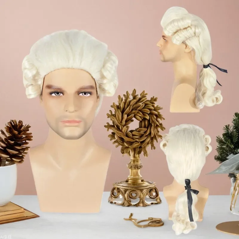 Judge Colonial Wig for Men Gray Funny Crazy Wigs Washington Halloween Costume Cosplay Party Wigs