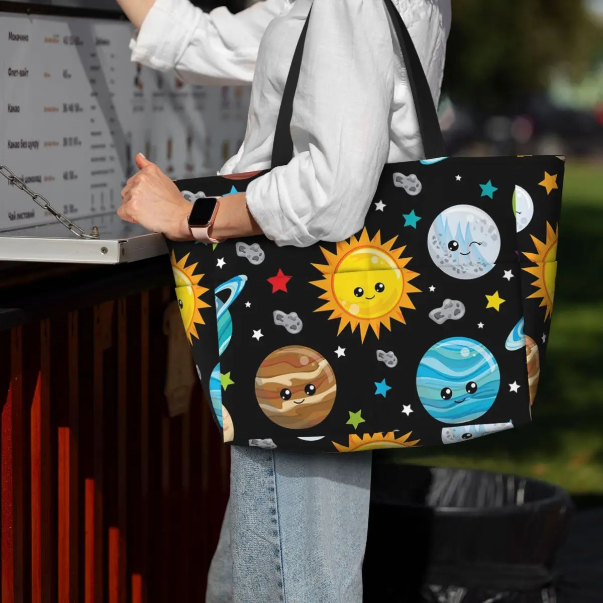

Kawaii Planets Cute Solar System Beach Tote Bag Sport Gym Yoga Duffle Large Tote Bag Women Travel Bag Fitness bag