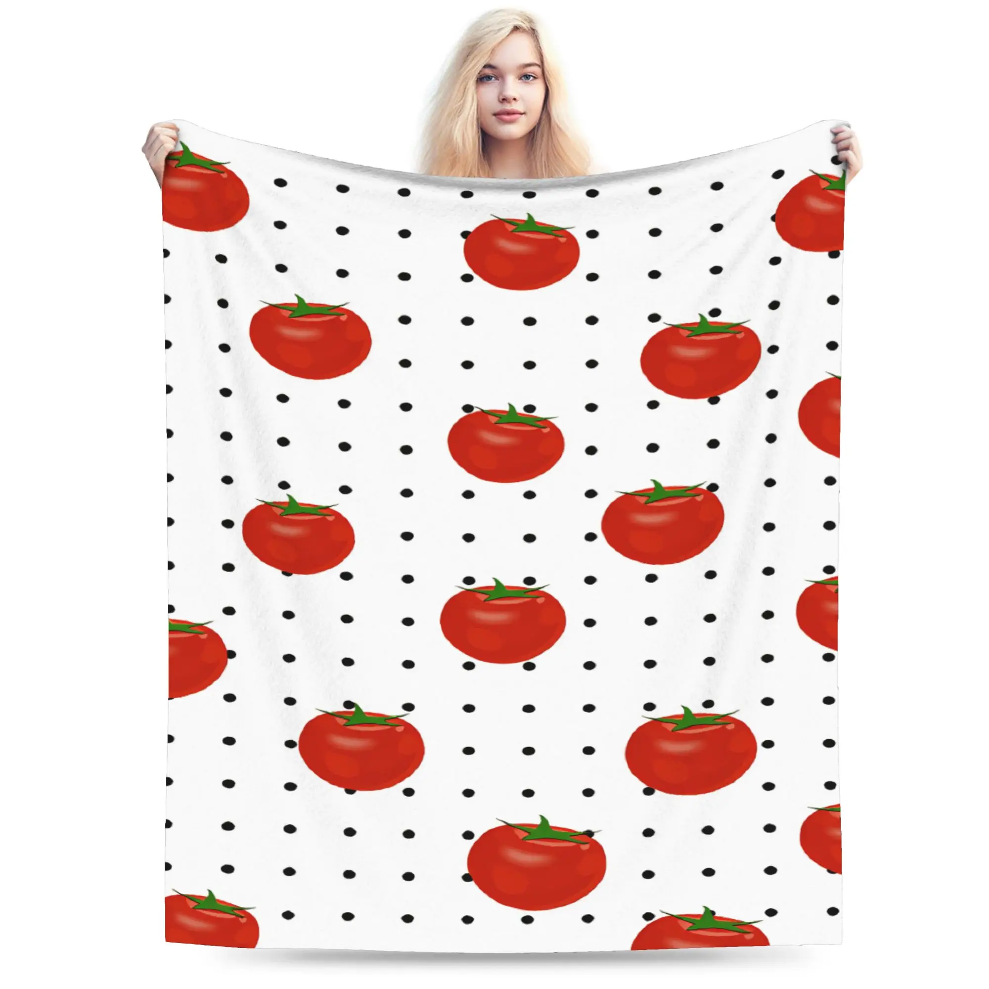 Tomato - Red Background Throw Blanket Soft Comfy Novelty Blanket  For Living Room Plane Travel Flannel Bedspread Bed Cover