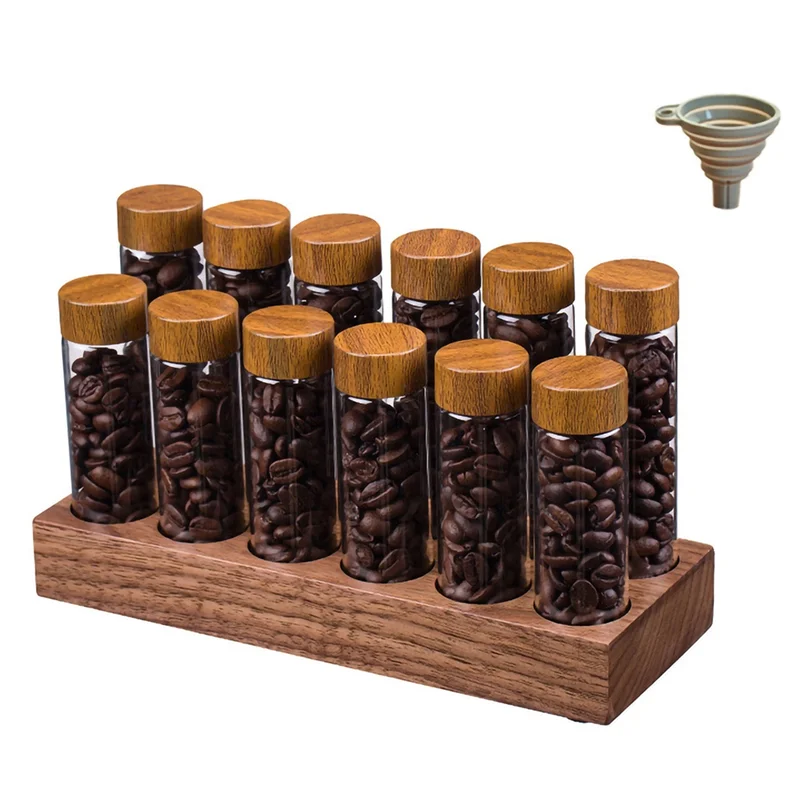 

A61I Coffee Beans Tea Bottle Glass Single Espresso Accessory Storage Container Tube Display Rack, Barista Tool Coffeware Set