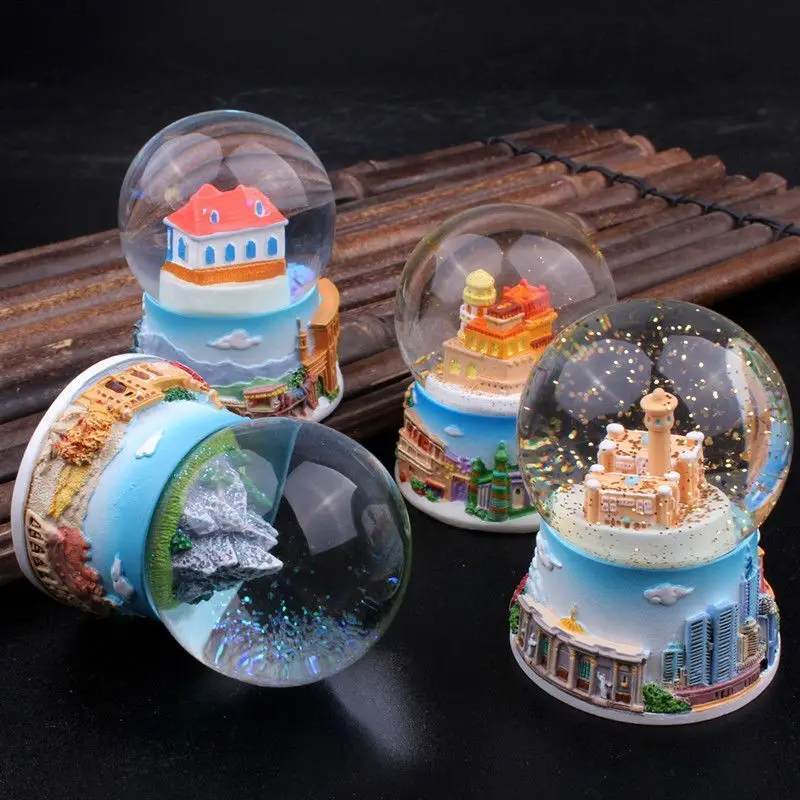 

Ethnic Style Dreamy Crystal Ball Figurine Regional Characteristic Architecture Tourism Souvenirs Home Decoration Miniature Items