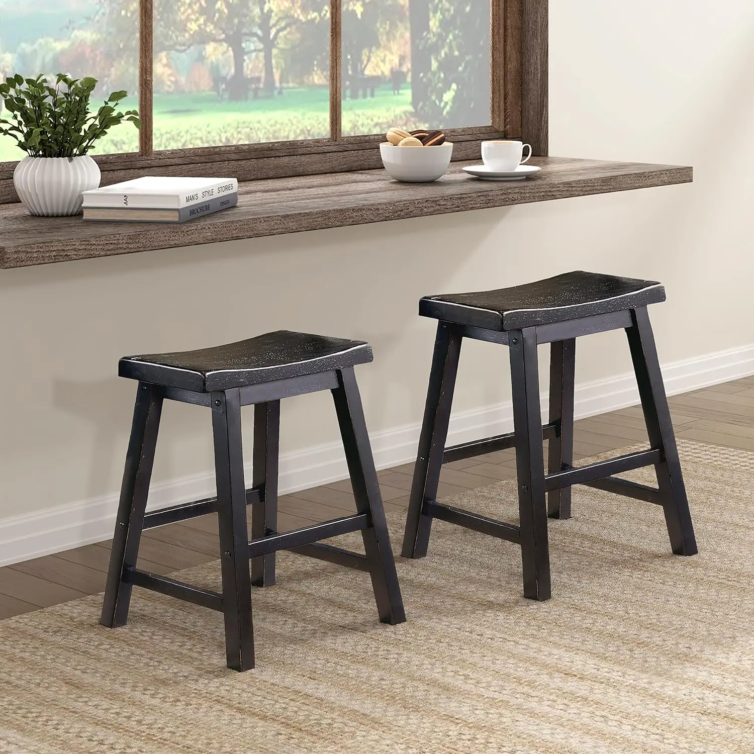 

Saddle Wood Dining Stool (Set of 2), 17.5" SH, Black Sand