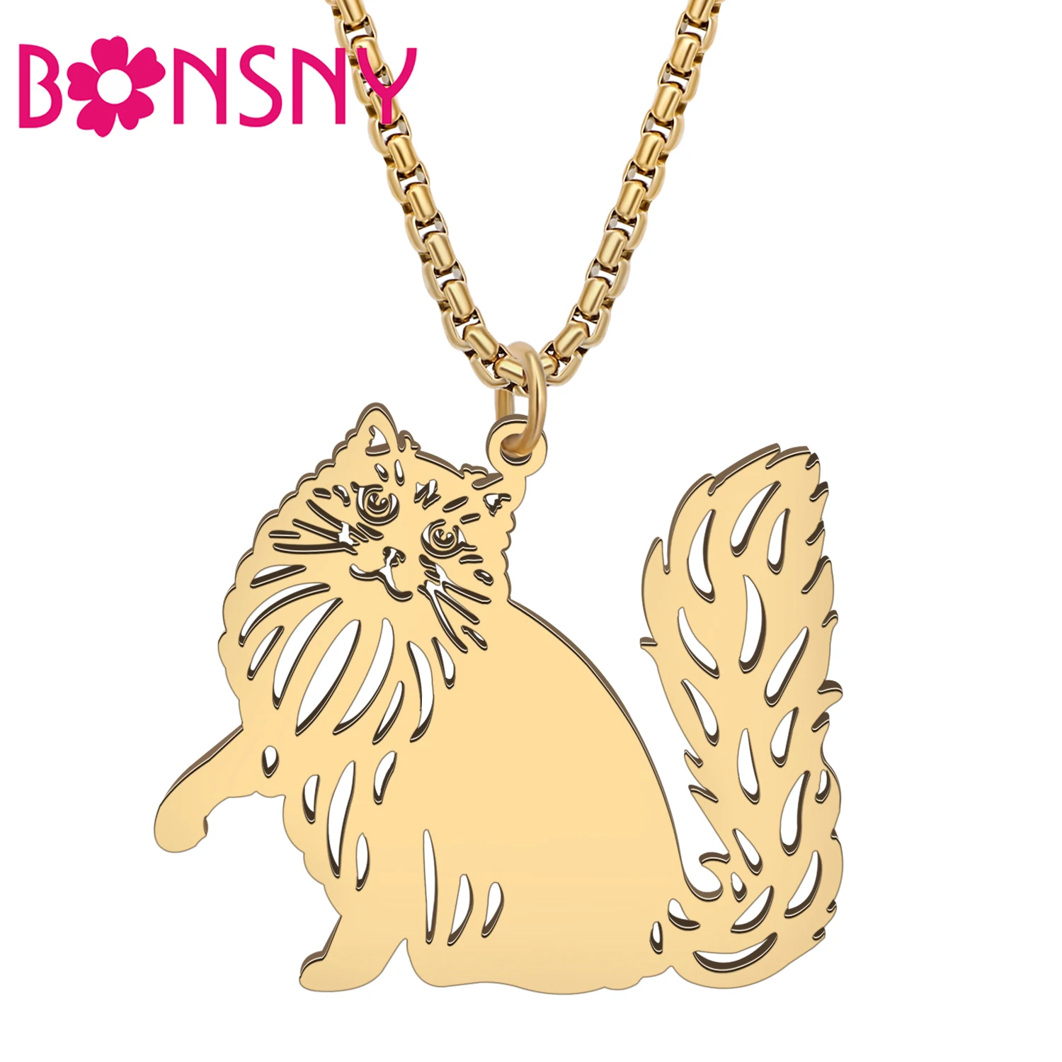 BONSNY Cute Plush Ragdoll Cat Kitten Gold Plated Silver Necklace Pendant Chain Stainless Steel Jewelry For Women Kid Gifts