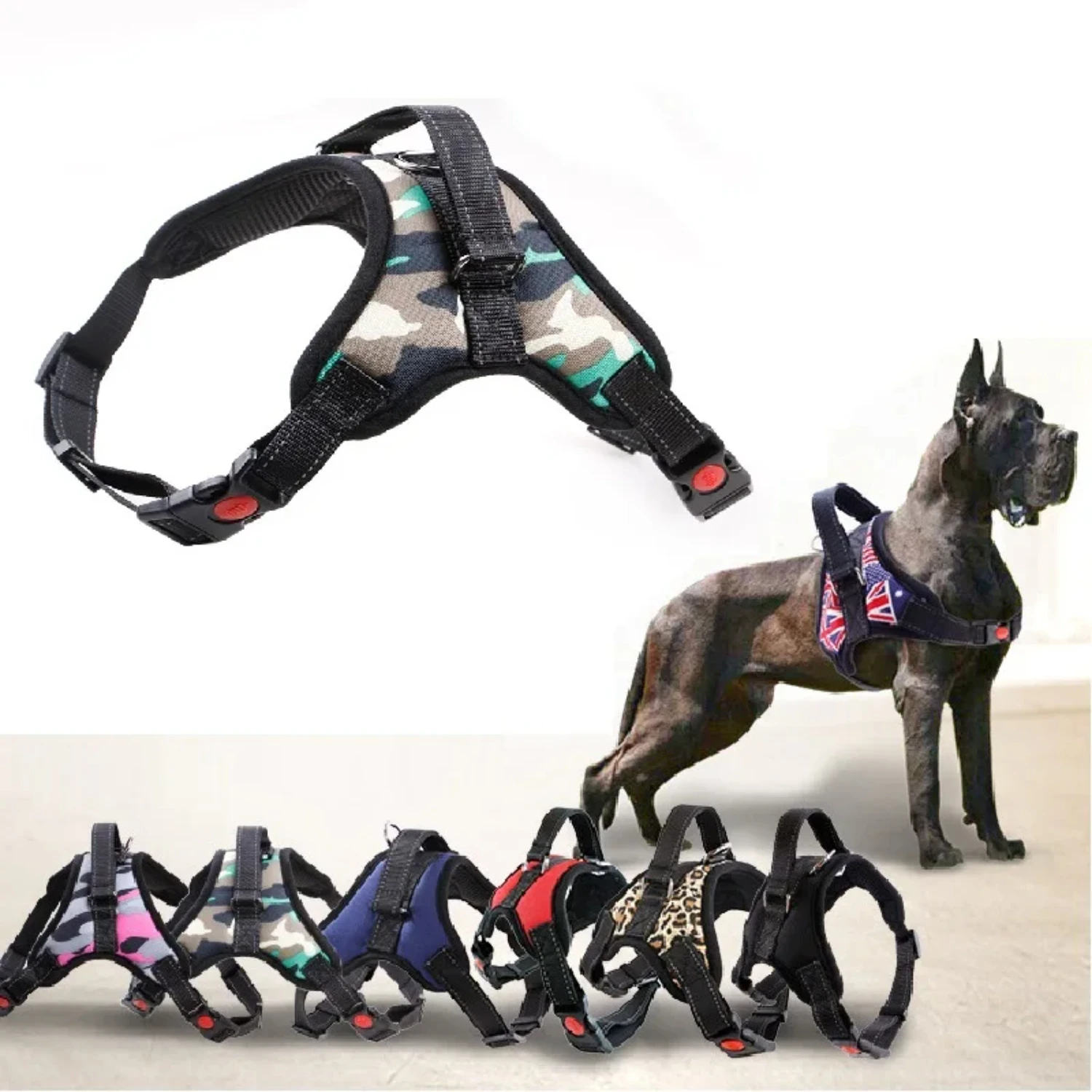 

Nylon Heavy Duty Dog Pet Harness Collar Adjustable Padded Extra Large Medium Small Dog Harnesses Vest Husky Big Dogs Products