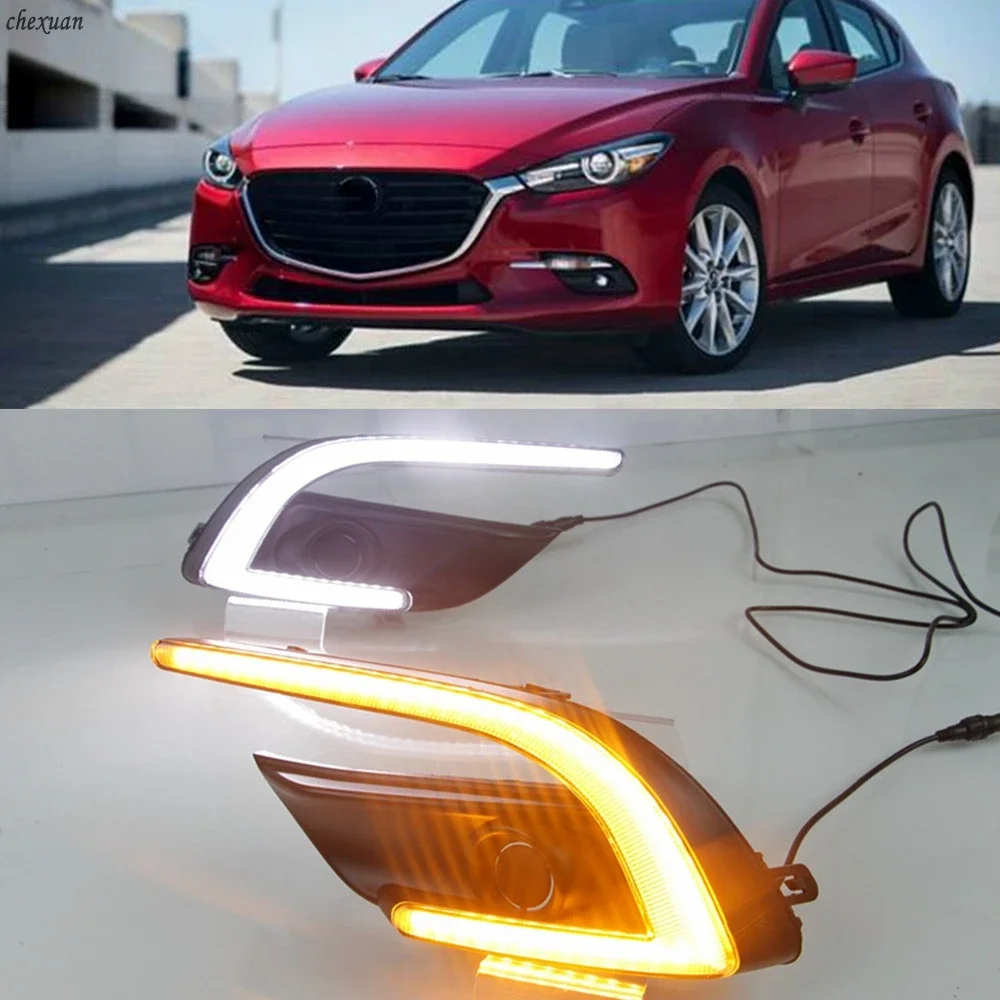 New！ DRL For Mazda 3 Mazda3 Axela 2017 2018 Daytime Running Lights fog lamp cover headlight 12V Daylight with turn signal