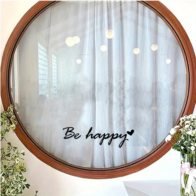 1pc Be Happy Vinyl Car Stickers Mirror Decals Self-Adhesive Home and Auto Decoration Stickers for Bedroom Living Room