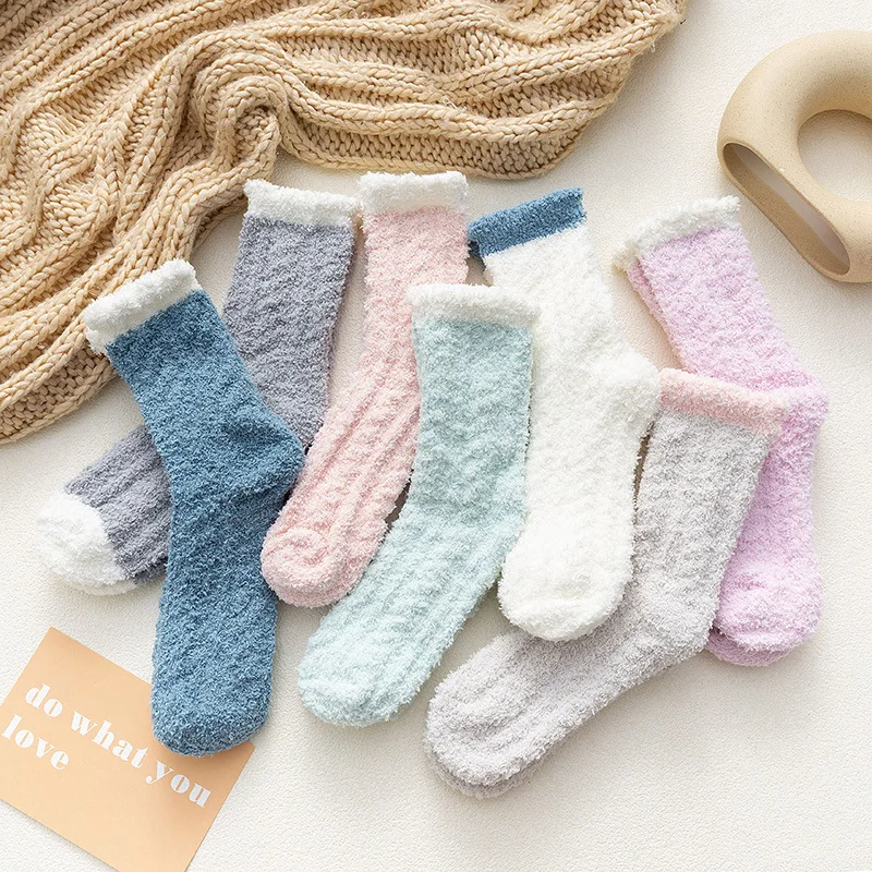 40 pairs of coral velvet women\'s socks thickened winter warm socks Home padded cute warm white soft and cozy socks Holiday Gift