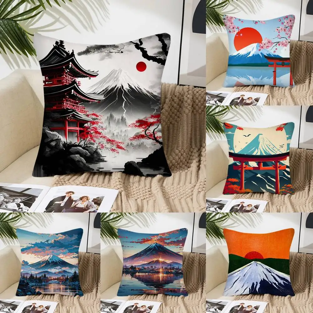 The scenery of Mount Fuji in Japan Pillow Case Fashion Square Pillowcase Bedroom Sofa Room Ins Decoration Leisure