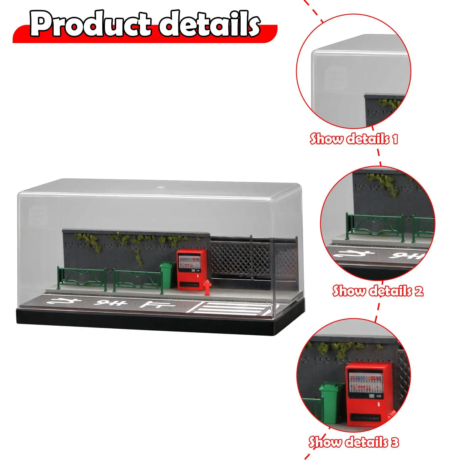 1/64 Scale Diecast Model Car Display Case สำหรับรถสปอร์ตสตรีทฉากพื้นหลังเดสก์ท็อปตกแต่งตกแต่งที่จอดรถไดโอรามา