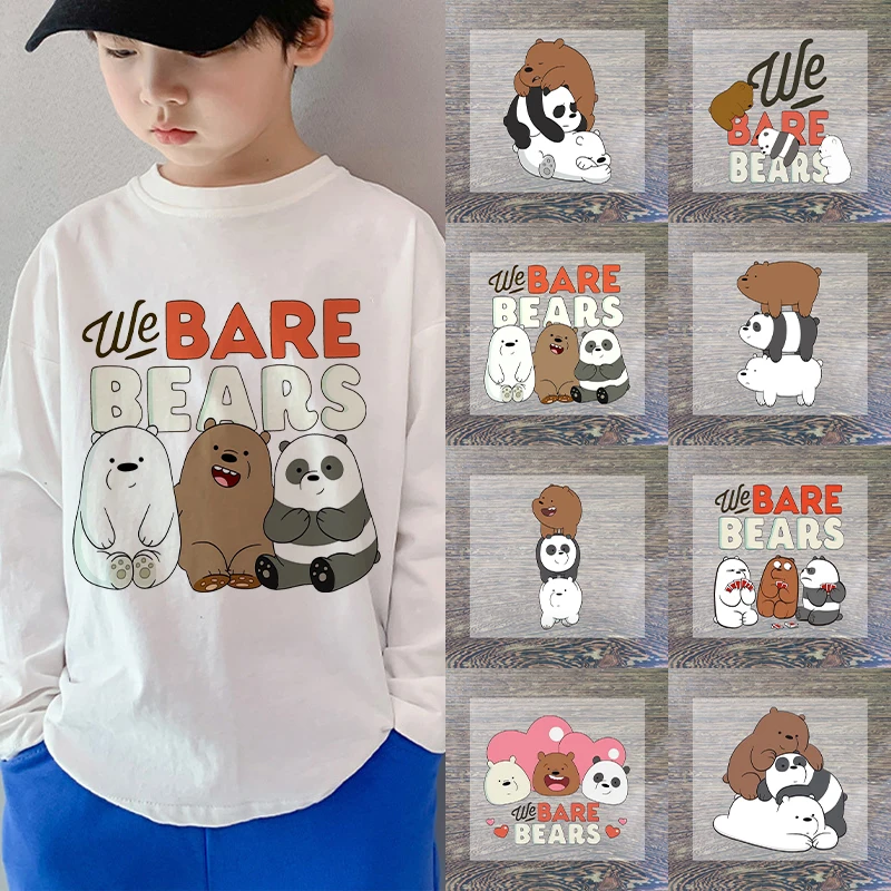 

We Bare Bears Iron on Patches for Clothing Cartoon DIY T-shirt Heat Transfer Patch Kids Clothes Custom Sticker Children Gifts