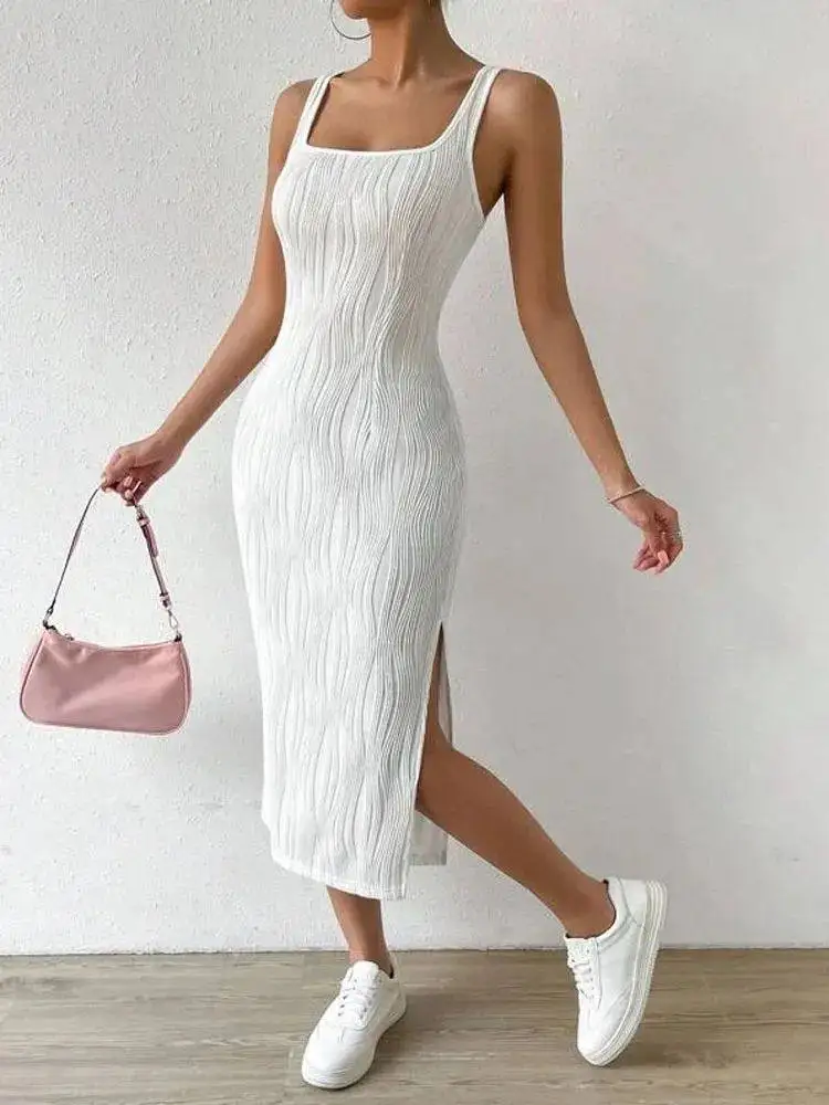 

Women's Sexy Svel Summer Dr Split Thigh Tank Cleanfit H Version Tee-quarter Sve 00% Linen Fabric CIWALK